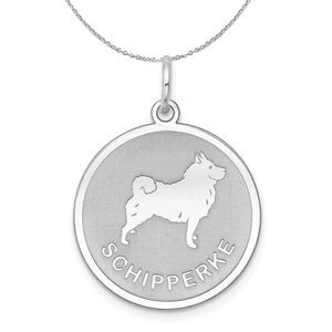 Sterling Silver Laser Etched Schipperke Dog 19mm Necklace - 18 Inch